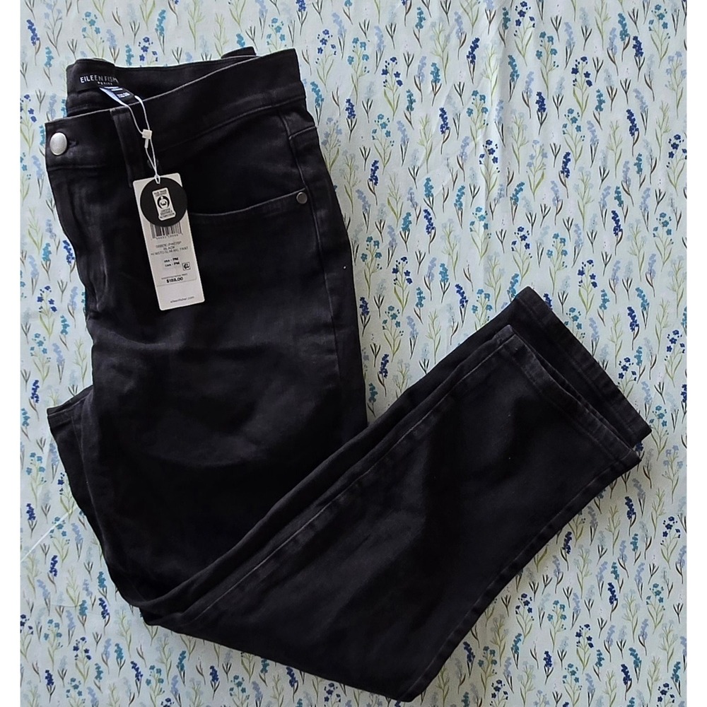 Eileen Fisher Womens Black High Waisted Slim Ankle Pants Cotton Stretch PM NWT